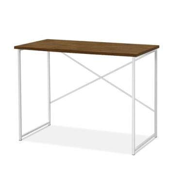 Imagem de Mesa de Escritório Industrial 76x45x74 cm Aço Carbono com Pintura Epóxi para Home Office e Estudo (Imbuia/Branco)