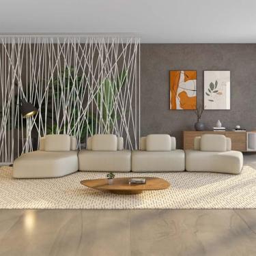 Imagem de Sofá Ilha Sala de Estar Dakota 4 Módulos 626cm Encostos Almofadas Soltas Bouclê Bege G33 - Gran Belo