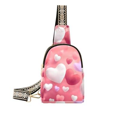 Imagem de CEBUGI Bolsa tiracolo feminina pequena com corações de dia dos namorados, pochete de couro, para caminhadas, viagens ao ar livre