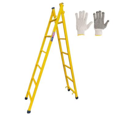 Imagem de Escada Extensiva 6/12 Degraus 3 metros Multifuncional 3 em 1 em Aço + Luva de Malha Pigmentada Vonder