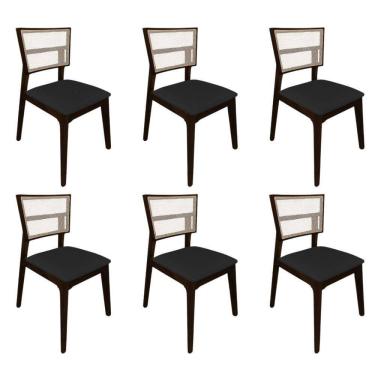 Imagem de Kit 6 Cadeiras De Jantar Tela Premium Madeira Maciça Manuela Preto Veludo Castanho