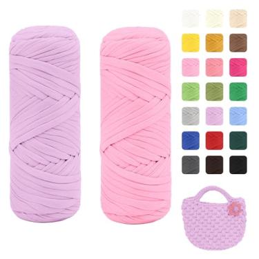 Imagem de Maxee Pacote com 2 fios de camiseta premium (200 g/75 m cada), linha de fita macia para crochê e tricô - cor intensa e fácil de cuidar