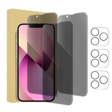 Imagem de Pacote com 3 protetores de tela de privacidade para iPhone 13 Pro [tela de 6,1 polegadas] + pacote com 3 protetores de lente de câmera, película de vidro temperado privada antiespião, [dureza 9H] - HD