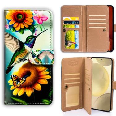 Imagem de Bcov Capa para Galaxy S23, colibri verde borboleta multifunções couro capa flip capa carteira com vários compartimentos para cartão bolso alça de pulso para Samsung Galaxy S23