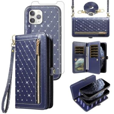 Imagem de Capa de celular para iPhone 11 Pro 5.8 carteira com zíper destacável com protetor de tela, alça transversal alça flip porta-cartões de crédito slots para iPhone 11pro iPhone11 i XI 11s 11pro feminino