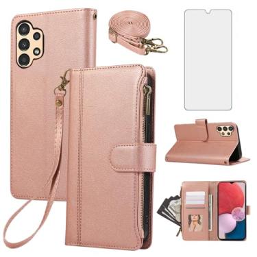 Imagem de Capa de telefone para Samsung Galaxy A13 4G/5G carteira com zíper capa celular com protetor de tela de vidro temperado alça transversal cordão suporte de cartão couro A04s M13 G5 A 13 LTE 13A 2022