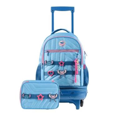 Imagem de Kit Mochila de Rodinhas + Estojo Feminino Stitch Star Azul - Disney