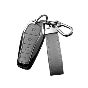 Imagem de Capa de couro para chave de carro, liga de zinco, compatível com byd song pro tang dm qin plus max yuan atto 3 han ev golfinho protetor(Gray chain)