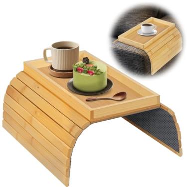 Imagem de Mesa de Braço de Sofá 2 em 1, Bandeja de Braço de Sofá de Bambu, Bandeja Dobrável para Apoio de Braço