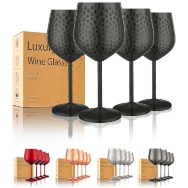 Imagem de UNISWEET Taças de vinho de aço inoxidável - 510 g Taças de vinho inquebráveis com ponta de martelo, taça de vinho de metal exclusiva elegante para atividades ao ar livre, viagens, acampamento, piscina