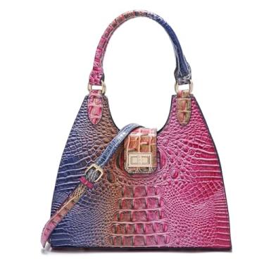 Imagem de Makcr Joacbv Bolsa feminina bolsa tiracolo longa clássica alça superior couro vegano bolsas femininas padrão em relevo, Cor rosa e azul, 11.9