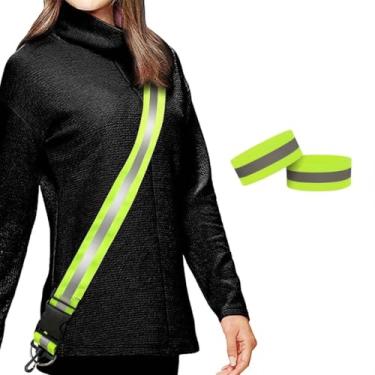 Imagem de Ska Direct Equipamento de corrida refletivo, faixa e braçadeiras de segurança de alta visibilidade, amarelo neon, ajustável, para corrida noturna, passeio com cães, ciclismo (verde)