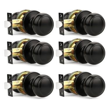Imagem de Orger Pacote com 6 maçanetas de porta de passagem em preto fosco, maçanetas clássicas de armário de forma redonda com design moderno sem chave para armário e corredores