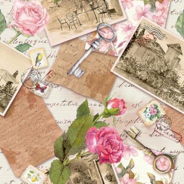 Imagem de Stickyart Papel de parede de letras florais chique gasto descascar e colar papel de parede antigo scrapbook autoadesivo colagem romântica papel de contato rosa carimbo de chave papel de parede retrô