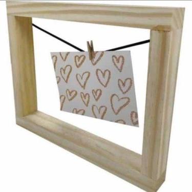 Imagem de 2 Porta Foto Quadro Madeira Varal Vazado C Pregador Polaroid - LUJPDEC