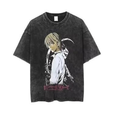 Imagem de Camiseta Masculina Y2K Death Notes Anime Lavada De Manga Curta Com Gol