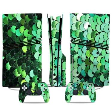 Imagem de Película de decalque para disco Ps5, capa adesiva de vinil de corpo inteiro para console e controle PlayStation 5 (edição de disco PS5, Blue Lightning) (glitter verde claro, disco PS5 Pro)
