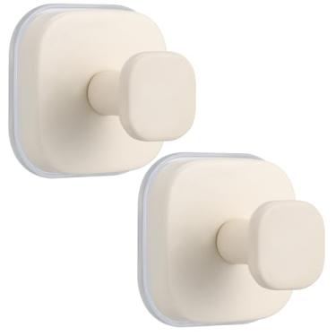Imagem de warlve Ganchos de ventosa para chuveiro - Montagem reutilizável sem broca - Ganchos para toalhas, roupões e bucha em metal, vidro, espelhos, azulejo e superfícies lisas não porosas (2, branco leite)