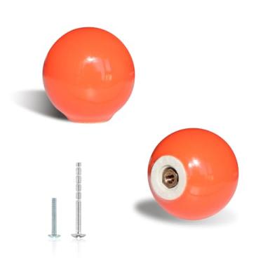Imagem de Pidynx Pacote com 8 puxadores de cômoda laranja puxadores de armário de cerâmica de 3,3 cm fofos puxadores coloridos de orifício único para gaveta 33 mm alças redondas de armário para quarto infantil