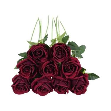 Imagem de Ramo De Flor Artificial Rosa Vermelha Com 50cm De Comprimento Para Dec