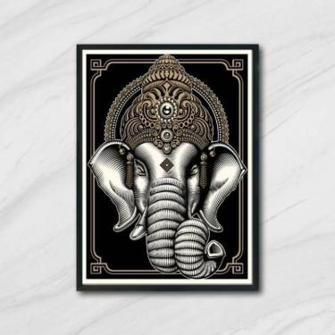 Imagem de Quadro Elefante Ganesha 45X34Cm - Com Vidro Moldura Preta