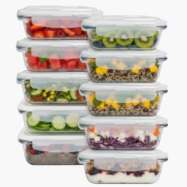 Imagem de Kit 10 Potes de Vidro Herméticos 640ml Retangular - Refratário Borossilicato para Forno, Freezer e Micro-ondas - Marmita Livre de BPA - Tampa com Trava