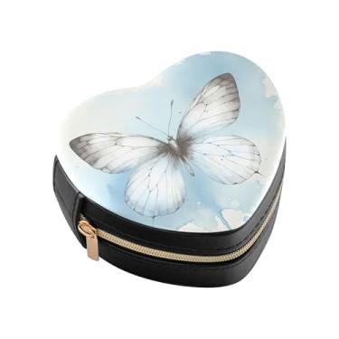 Imagem de Burbuja Mini caixa de joias borboleta em forma de coração azul para mulheres e meninas, estojo portátil organizador de armazenamento para brincos, anéis, colares e pulseiras