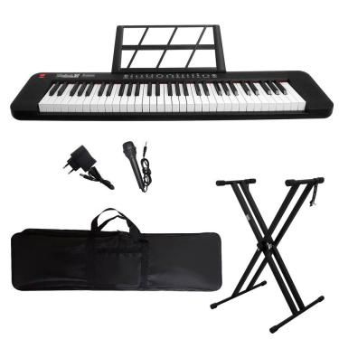 Imagem de Kit Teclado Musical 61 Teclas Estudante Iniciante Rhythmic 50 + Capa e Suporte em X