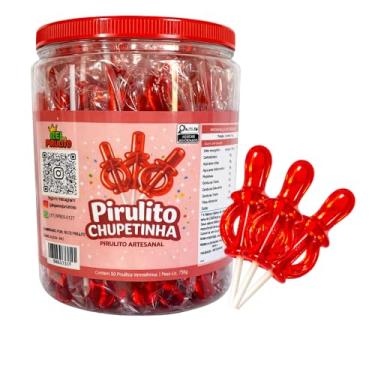 Imagem de Pirulito Chupetinha Artesanal pote com 50 unidades Vermelha – Rei do Pirulito
