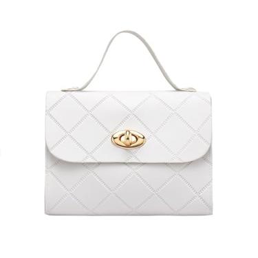 Imagem de Bolsa tiracolo pequena feminina, bolsa de ombro único, bolsa transversal com fivela de metal, Branco, Bolsa
