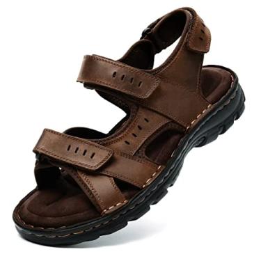 Imagem de Arkbird Sandálias masculinas, bico fechado, couro, pescador, caminhadas ao ar livre, calçados esportivos de verão, Café-90, 42