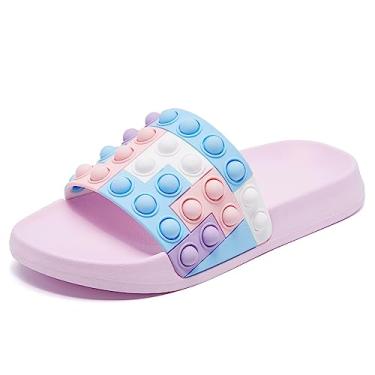 Imagem de Engtoy Sandálias infantis unissex para crianças, meninos, meninas, leves, antiderrapantes, bico aberto, confortável, chuveiro, praia, sandálias deslizantes engraçadas, Rosa - azul claro, 13 Little Kid
