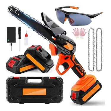 Imagem de Mini Serra Eletrica Sem fio Portatil de Mao,Motoserra Sabre à Bateria 6",Serra Eletrica 21V Bivolt com 2 baterias de 2000Ah Domestico Motosserra para Jardim para Poda de Árvores