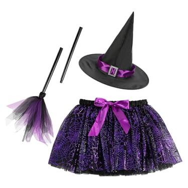 Imagem de Fantasia de bruxa para meninas, conjunto de saia de Halloween infantil – Conjunto de fantasia de bruxa de teia de aranha gótica para escola, apresentações,