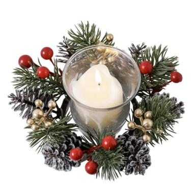 Imagem de Guirlanda de vela de Natal – de vela de guirlanda de frutas vermelhas | Decoração de guirlanda de construção robusta para maçaneta de porta, janela, mesa de jantar, cornija, prateleira