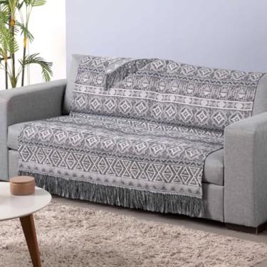 Imagem de Xale Manta para Sofá Macia Dupla Face Luxo Franja Decorativa Geométrico Confortável Prático Resistente Capa Grande 2m na Cor Cinza Geométrico