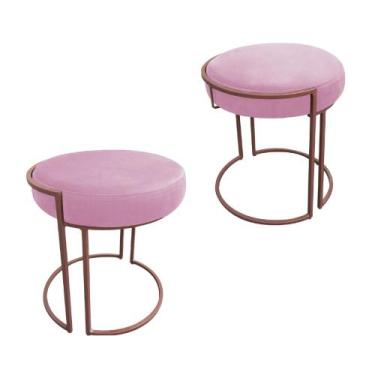 Imagem de Puff Redondo Base Industrial Cobre Kit 2 Love Suede - DMOV, Rosa Bebê