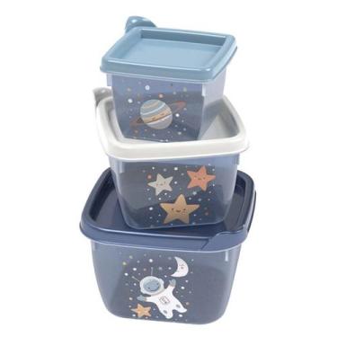 Imagem de Conjunto de Potes de Plástico Infantil Bebê Conect 3 Unidades Quadrado