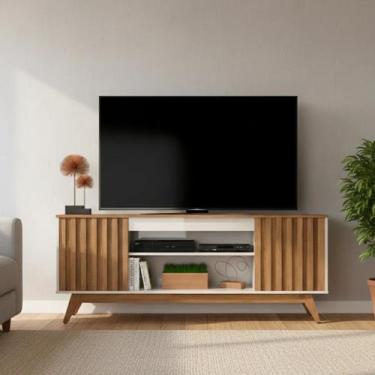 Imagem de Rack Retrô TV Até 72 Polegadas Pés De Madeira 2 Portas 2 Nichos Malibu