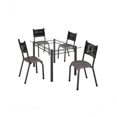 Imagem de Conjunto França 04 Cadeiras Com Base Piauí Bm Tubulares Vidro Incolor-ratan Preto-courino C124