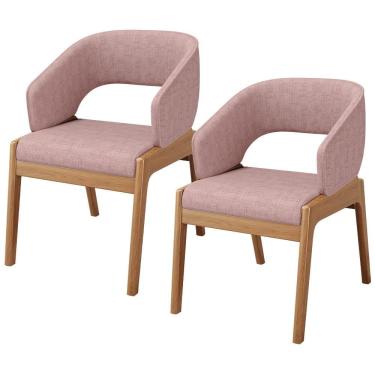 Imagem de Kit 02 Cadeiras De Jantar E Estar Living Estofada Lince L02 Linho Rosa - Lyam Decor