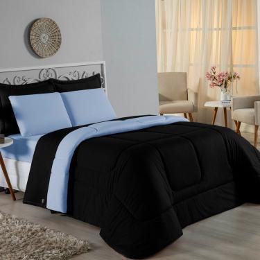 Imagem de Edredom Queen Nobre 1 Peça Dupla Face 2,40m X 2,60m Malha 100% Algodão - Preto / Azul-bebê