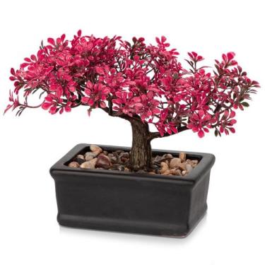 Imagem de Árbol Bonsái Artificial Briful Rosa Planta Falsa 25 cm de Alto