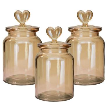 Imagem de Jogo 3 Potes Vidro Hermético âmbar Decor Afeto Coração 1 Litro - Tuut