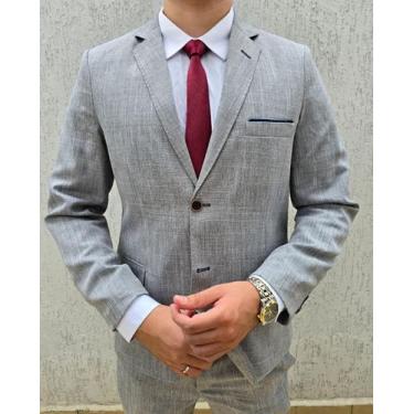 Imagem de Terno Cinza Masculino Alfaiataria de Luxo Com Fivela De Ajuste Na Calç