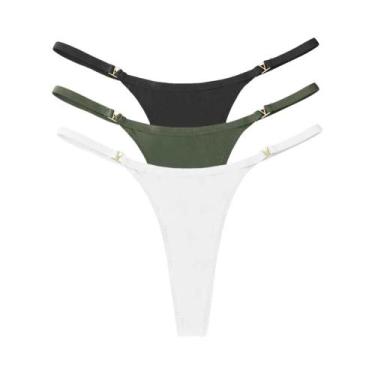 Imagem de Conjunto De 3 Calcinhas Thong De Cintura Baixa Para Mulheres, Confortá