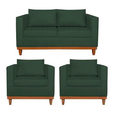 Imagem de Kit Sofá 2 e 3 Lugares e 2 Poltronas Europa 180cm Conforto e Elegância Linho Verde