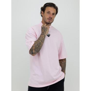 Imagem de Camiseta Oversized Gola Alta Borracha Triangulo Black White Streetwear Confortavel Masculina Rosa-Masculino