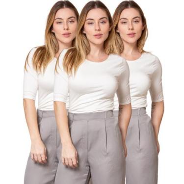 Imagem de Kit 3 Blusas Feminina Manga 3/4 com Abertura nas Costas - Maranne, Kit