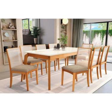 Imagem de Conjunto Mesa Petra Premium Madeira Maciça c/ Tampo Madeirado c/ Vidro